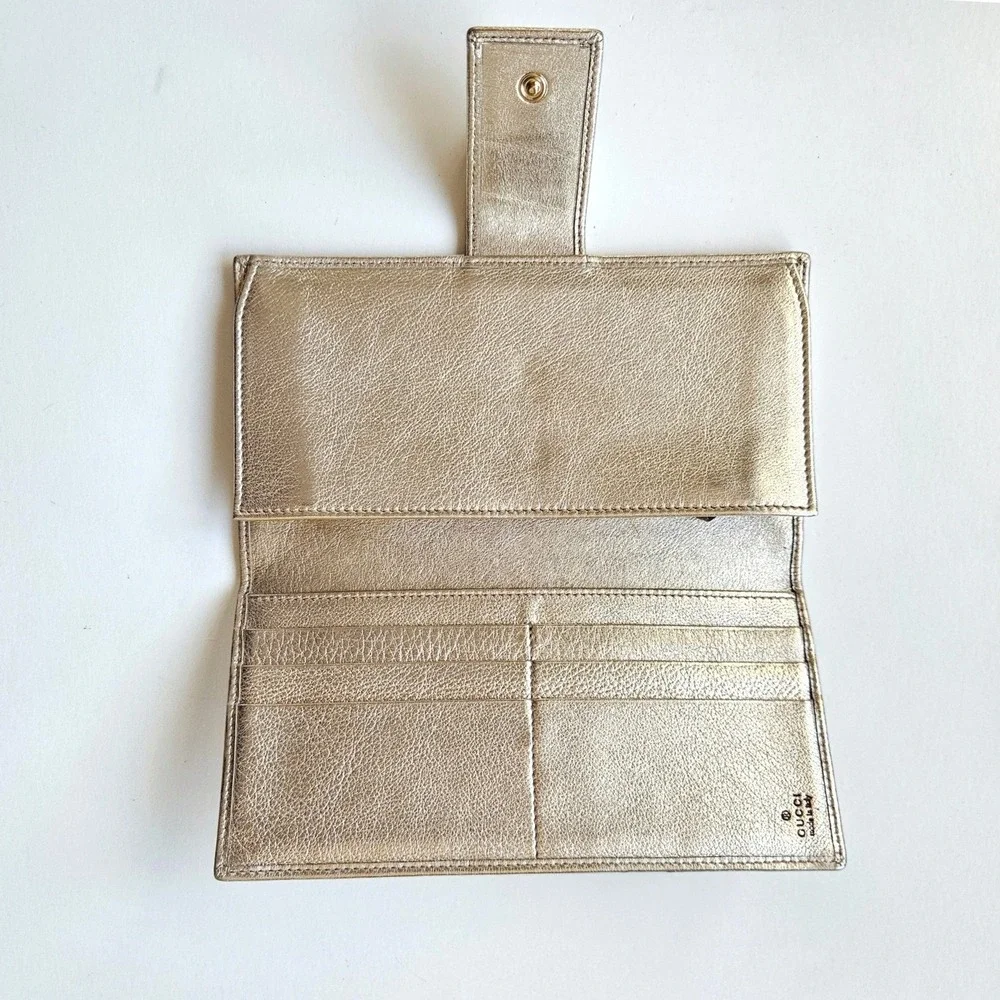 Gucci Abbey D-Ring Long Wallet GG Monogram Canvas Metallic Gold - Picture 3 of 15